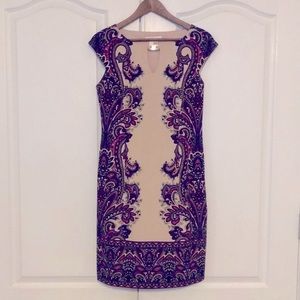 Paisley purple and khaki shift dress